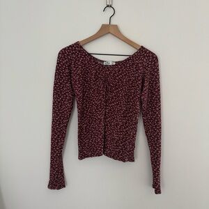 Hollister Long Sleeve Floral Cinch front V-neck Top Size Medium Cottagecore